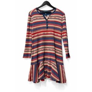 Lauren Jeans Co Ralph Lauren Striped Henley Dress XL Multi Color Waffle Knit
